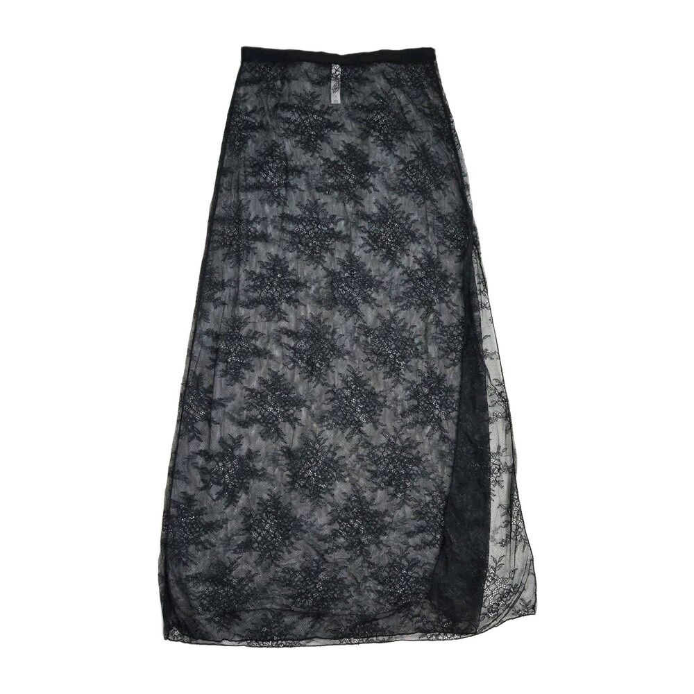 Auden Black Lace Half Slip Skirt Women M Sheer Floral Midi Stretch NWT
